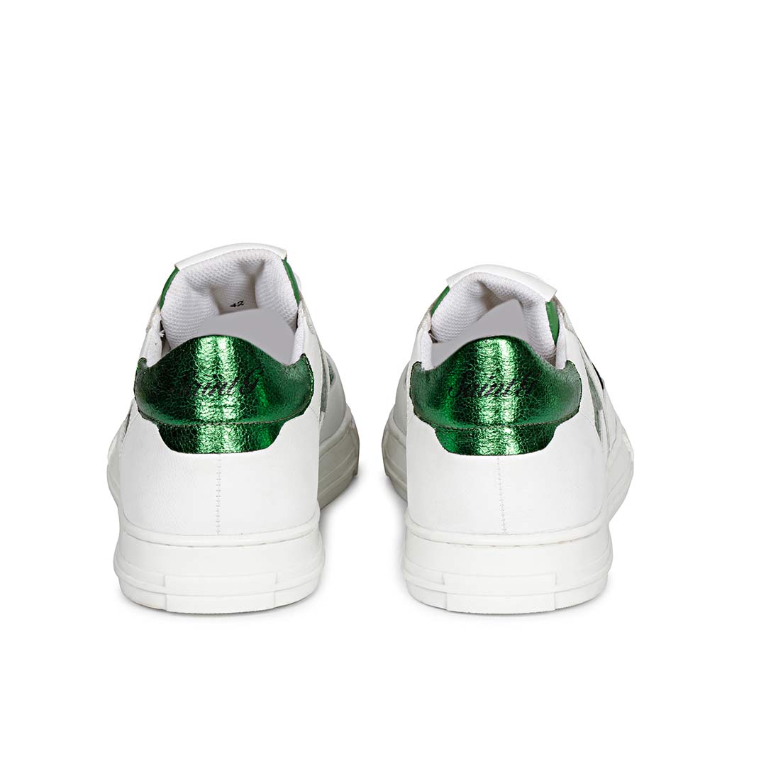 Whitesta Elliot White & Green Leather Handcrafted Sneakers