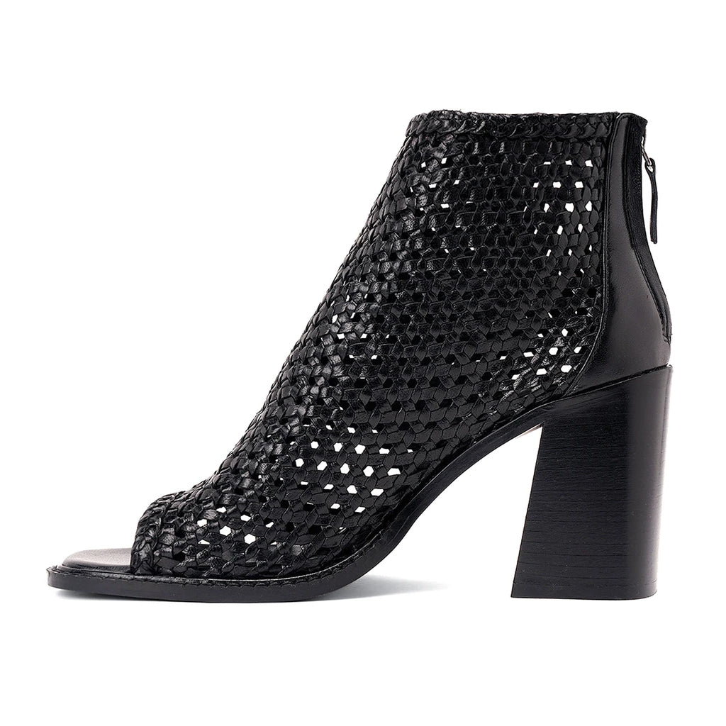 Saint Anna Black Hand Woven Leather Block Heels.