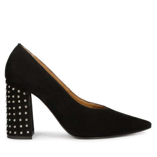 Sleek Crystal-Adorned Black Leather Pumps