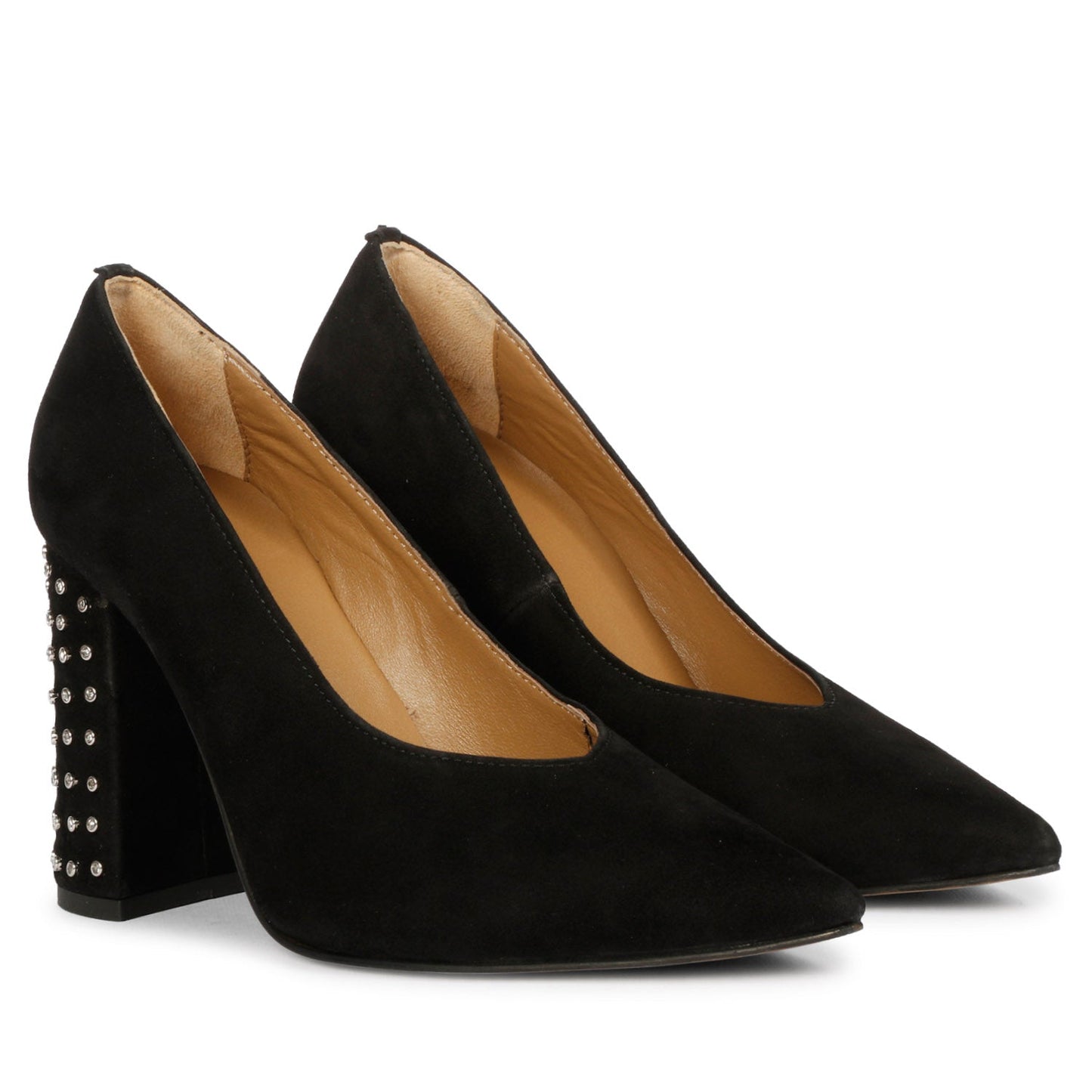 Sleek Crystal-Adorned Black Leather Pumps