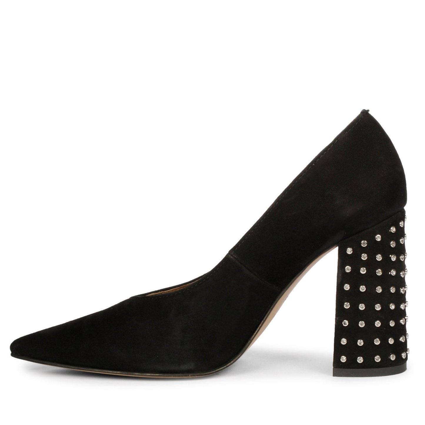 Sleek Crystal-Adorned Black Leather Pumps