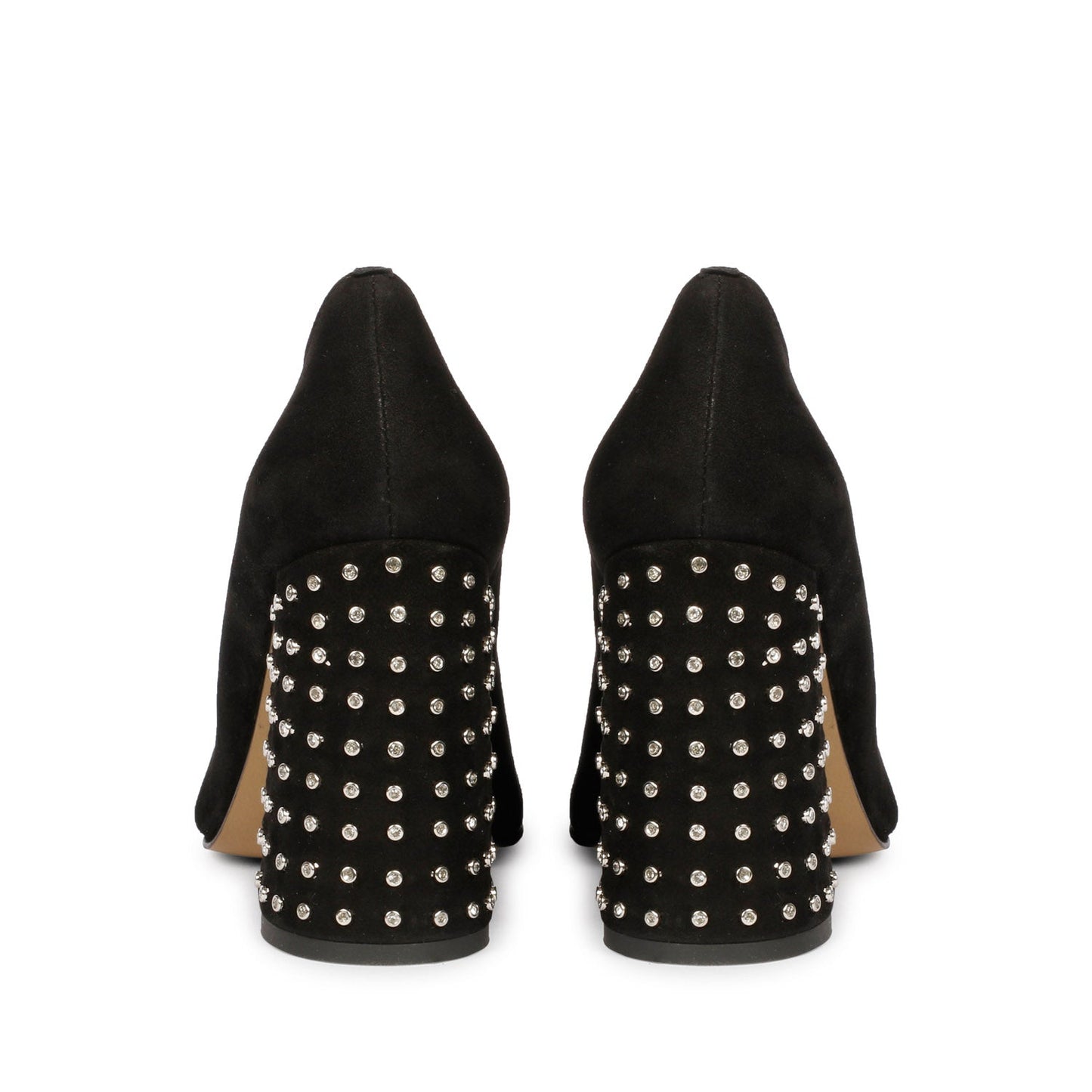 Sleek Crystal-Adorned Black Leather Pumps