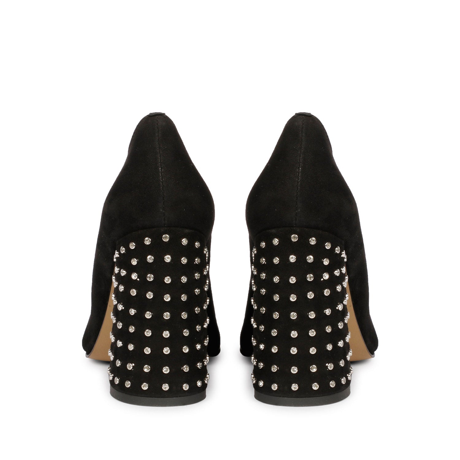 Sleek Crystal-Adorned Black Leather Pumps