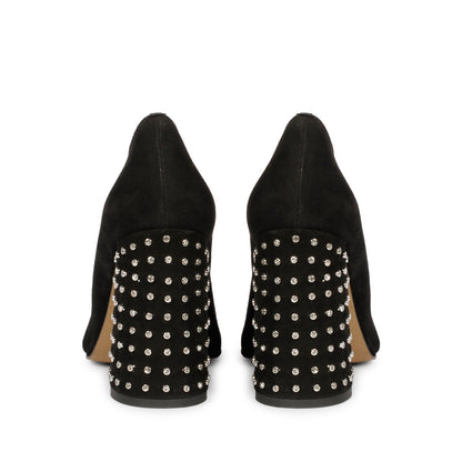 Sleek Crystal-Adorned Black Leather Pumps