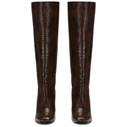 Saint Emily Brown Croco Vegan Leather Knee High Boots