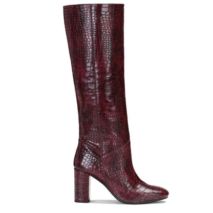 Saint Emily Burgundy Croco Vegan Leather Knee High Boots - SaintG India