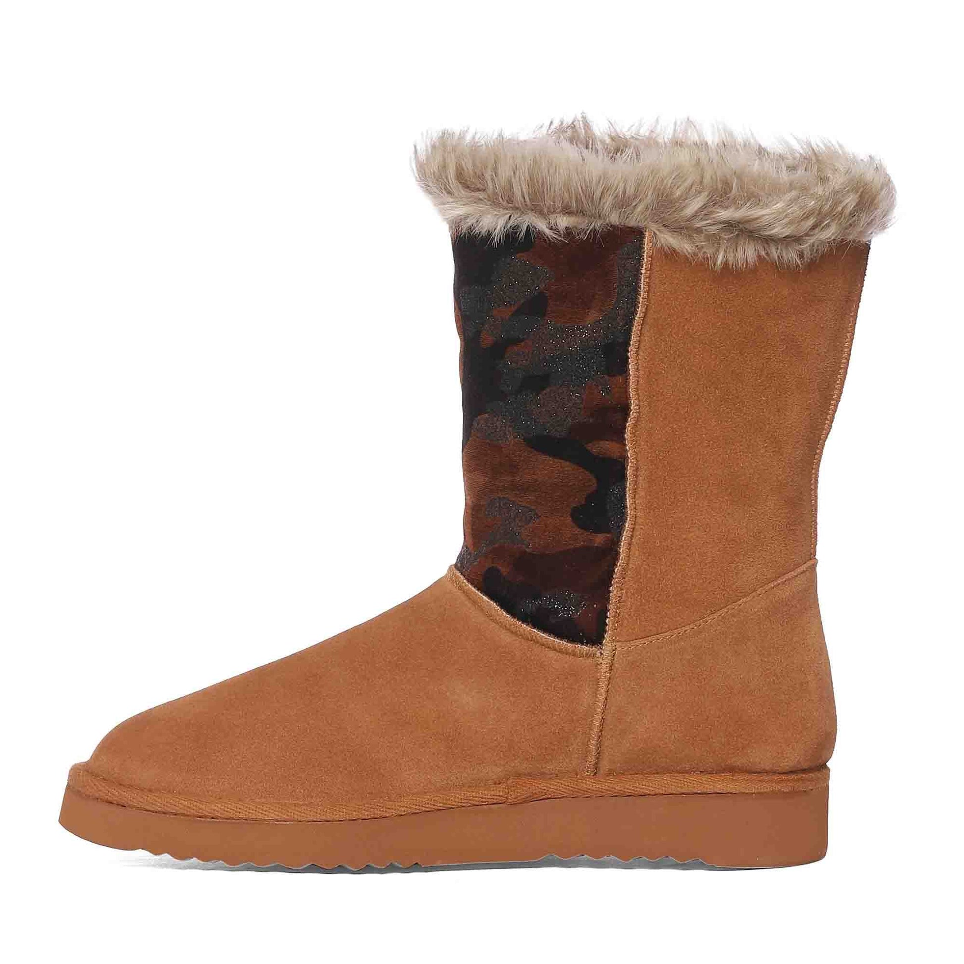 Saint Honora Tan Camo Boots: Stylish Italian fabric-leather snug boots in a unique tan camo design for fashion-forward comfort