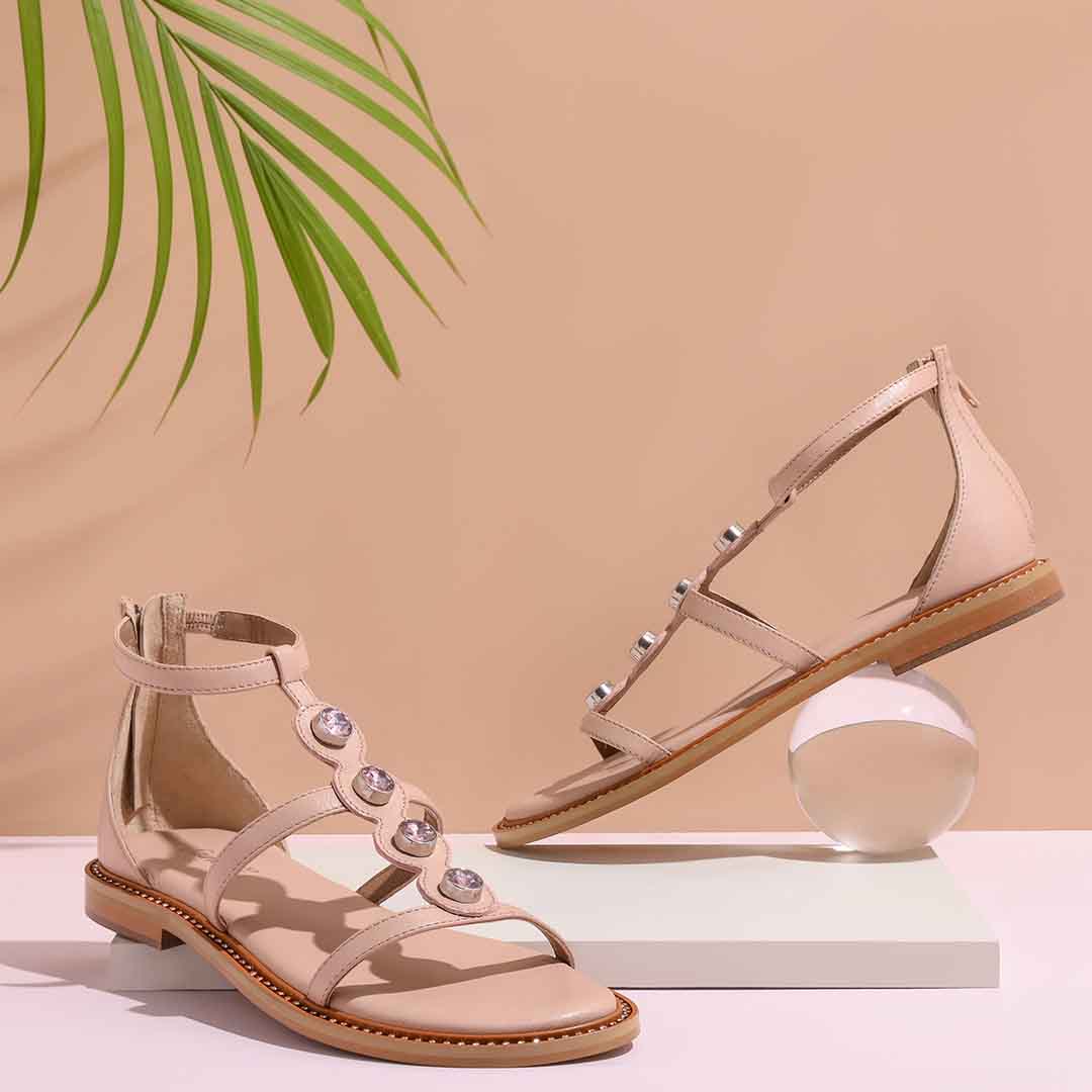 Arlia Rivoli Stone Studded Light Pink Leather Sandals