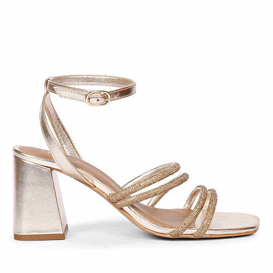 Saint Aldina Crystal Cord String Platin Leather Jewel Block Heels