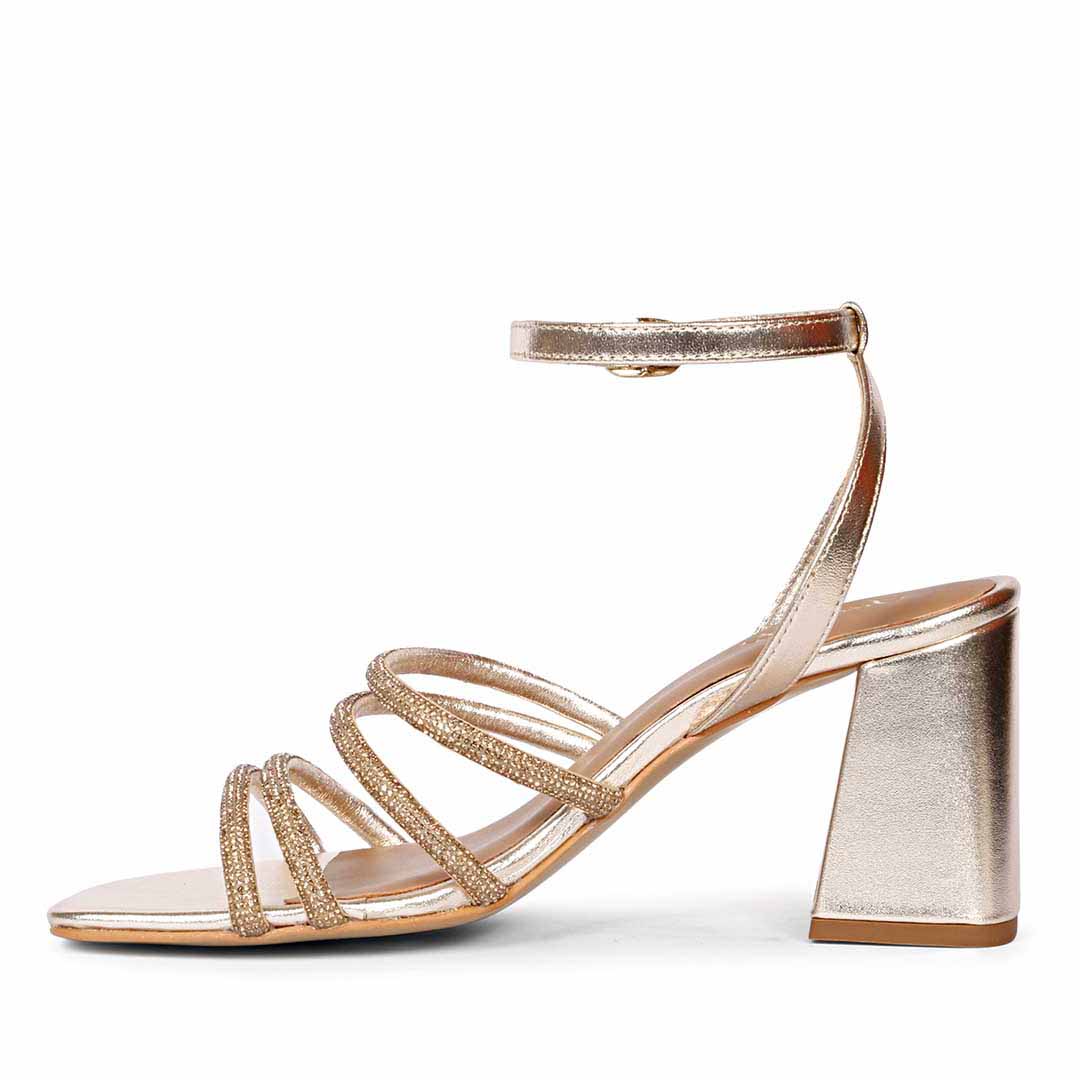 Saint Aldina Crystal Cord String Gold Leather Jewel Block Heels