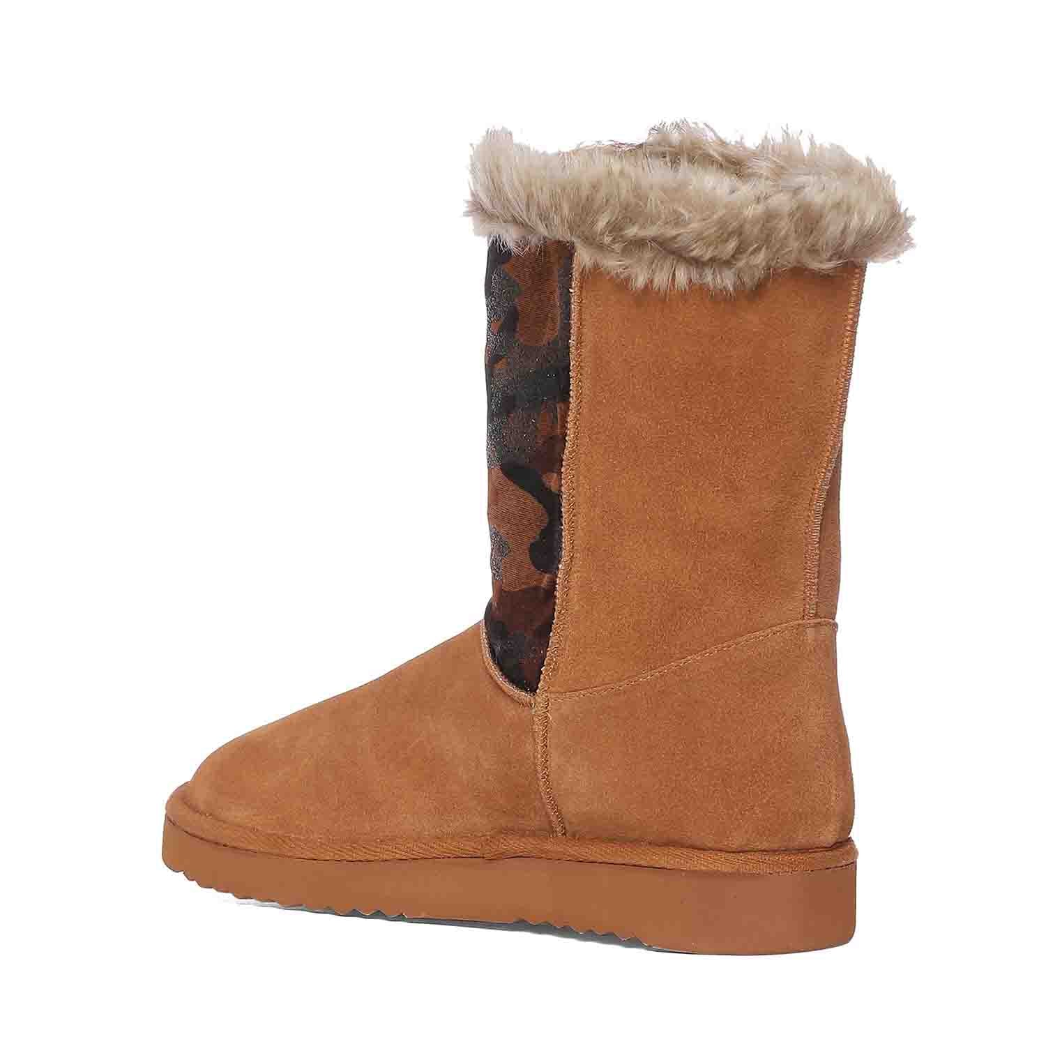 Saint Honora Tan Camo Boots: Stylish Italian fabric-leather snug boots in a unique tan camo design for fashion-forward comfort