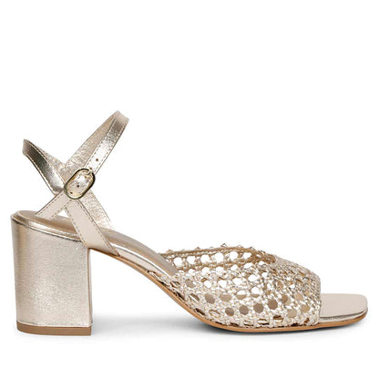 Felicia Platin Woven Leather Block Heels