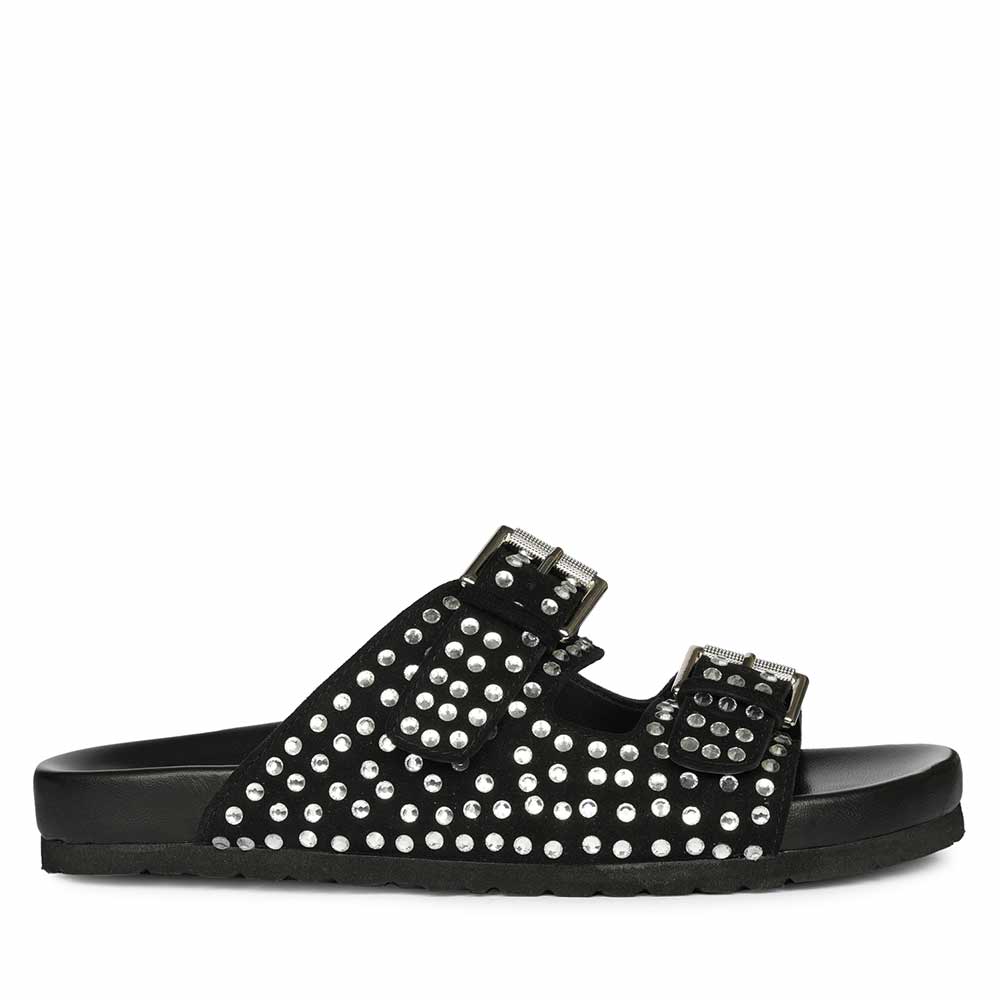 Saint Heidi Silver Strass Black Leather Flats