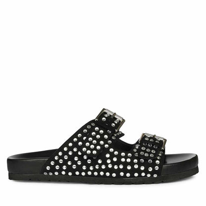 Saint Heidi Silver Strass Black Leather Flats
