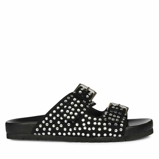 Saint Heidi Silver Strass Black Leather Flats
