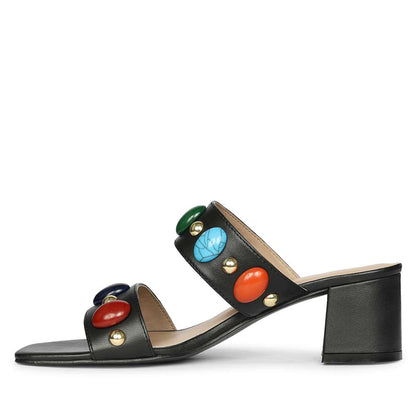 Saint Tahni Multi Stone Black Leather Block Heels