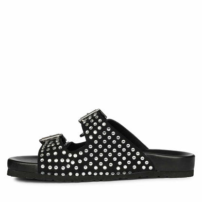 Saint Heidi Silver Strass Black Leather Flats