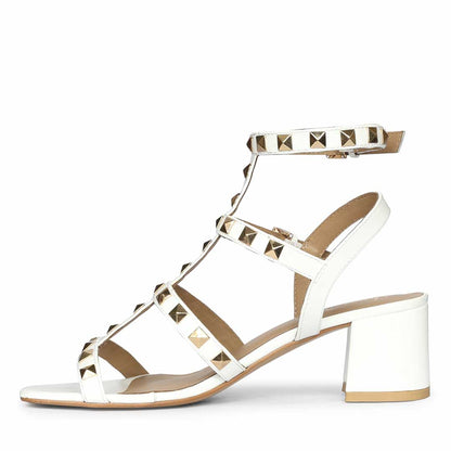 Saint Angela Gold Metal Double Buckle Block Heels
