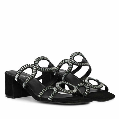 Saint Danica Strass-Embellished Black Leather Block Heels