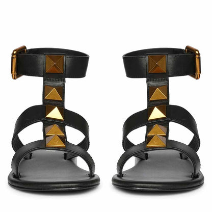 Saint Ida Metal Studded Black Leather Sandals