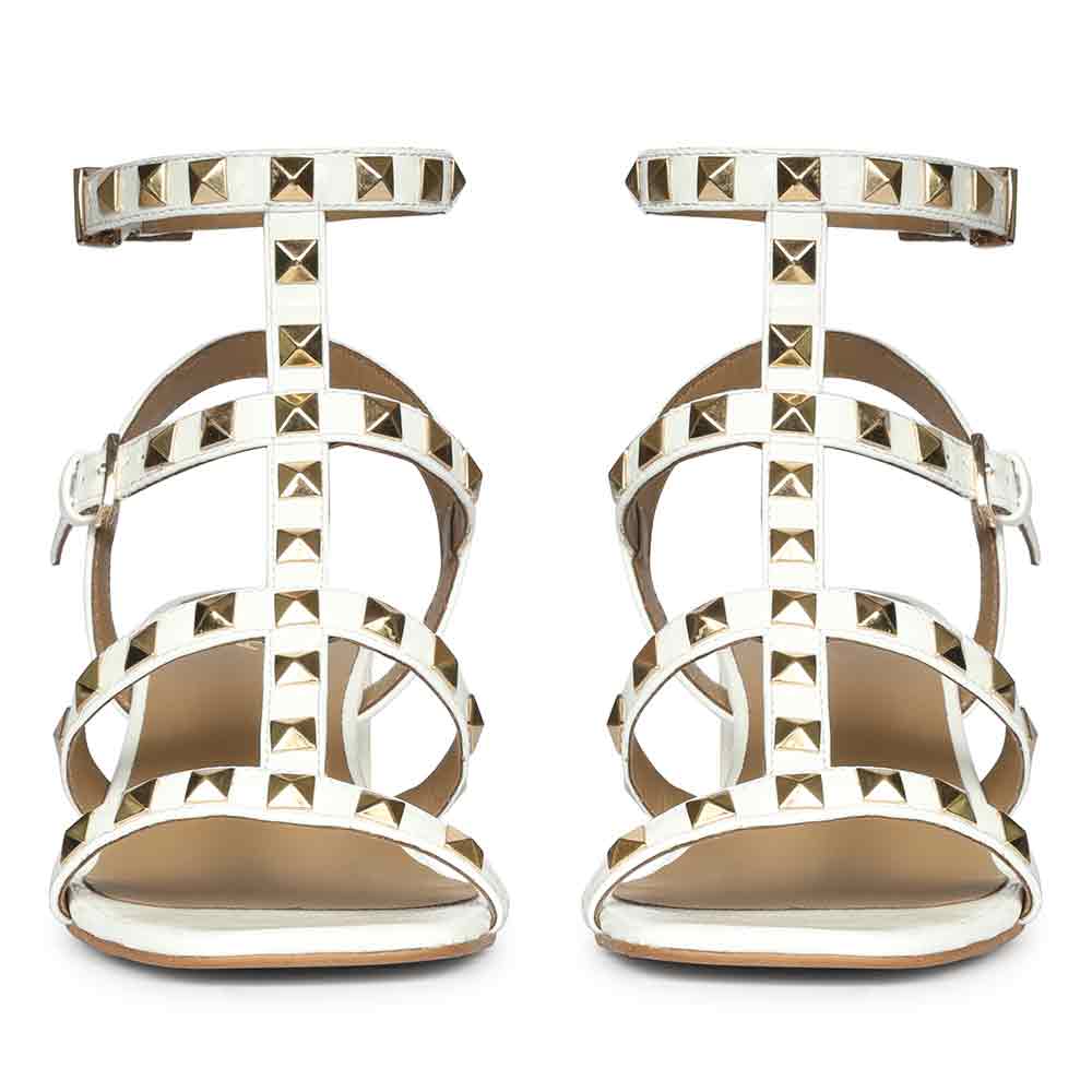 Saint Angela Gold Metal Double Buckle Block Heels