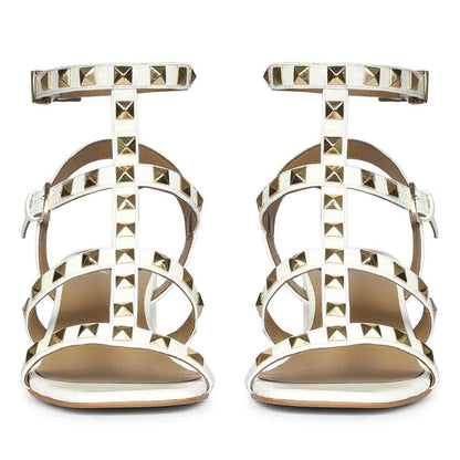 Saint Angela Gold Metal Double Buckle Block Heels