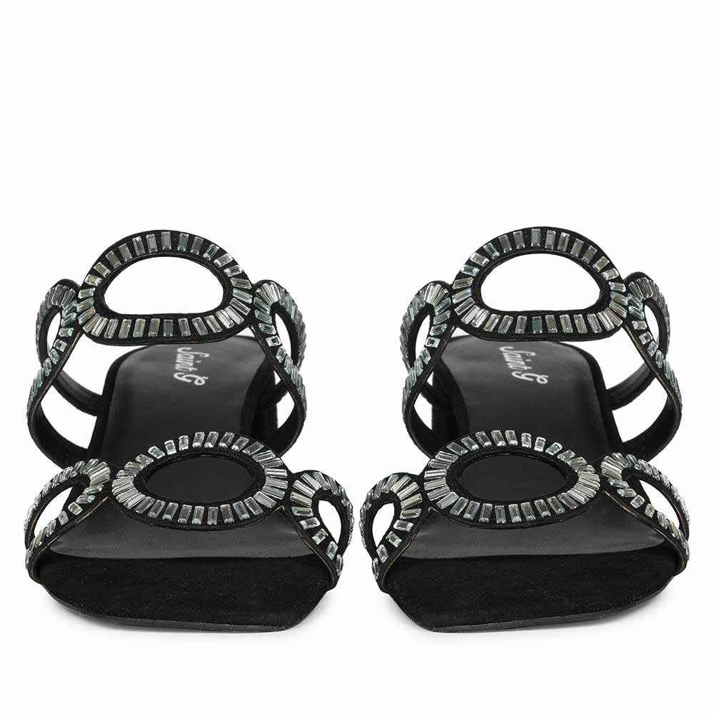 Saint Danica Strass-Embellished Black Leather Block Heels