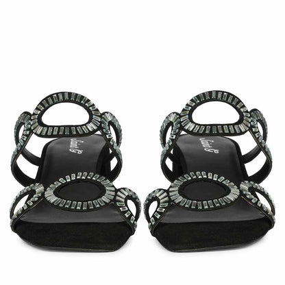 Saint Danica Strass-Embellished Black Leather Block Heels