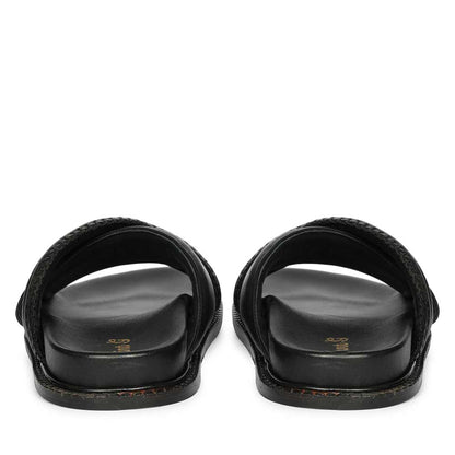 Saint Reya Padded Cross Strap Black Leather Flats