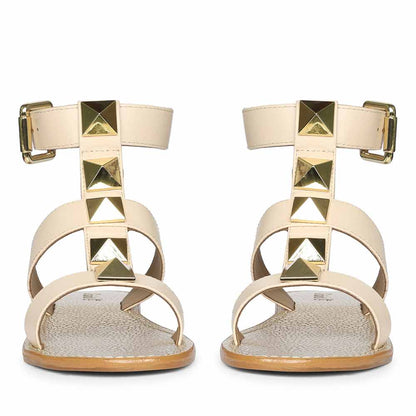 Saint Ida Metal Studded Ivory Leather Sandals