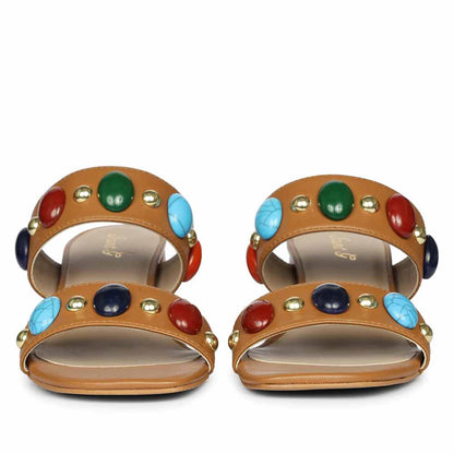 Saint Tahni Multi Stone Cuoio Leather Block Heels