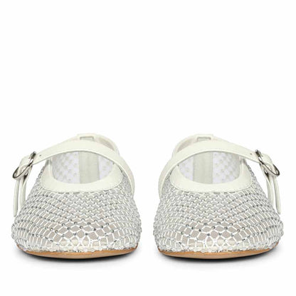 Saint Zoey Strass Embellished White Leather Flats