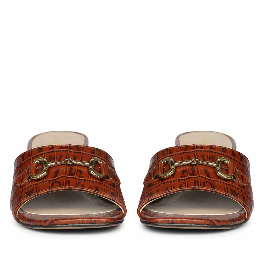 Saint Blair Brown Croc-embossed Leather Block Heels