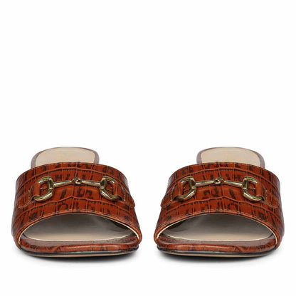 Saint Blair Brown Croc-embossed Leather Block Heels