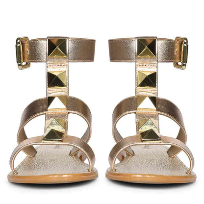 Saint Ida Metal Studded Metallic Rose Leather Sandals