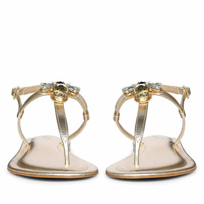 Saint Elara Stone Embellished Gold Leather Sandals