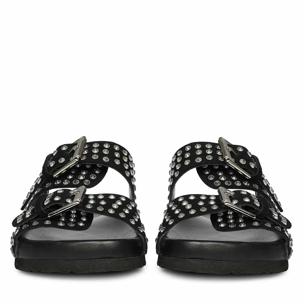 Saint Heidi Silver Strass Black Leather Flats