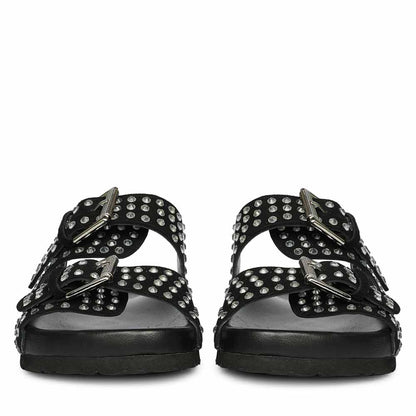 Saint Heidi Silver Strass Black Leather Flats