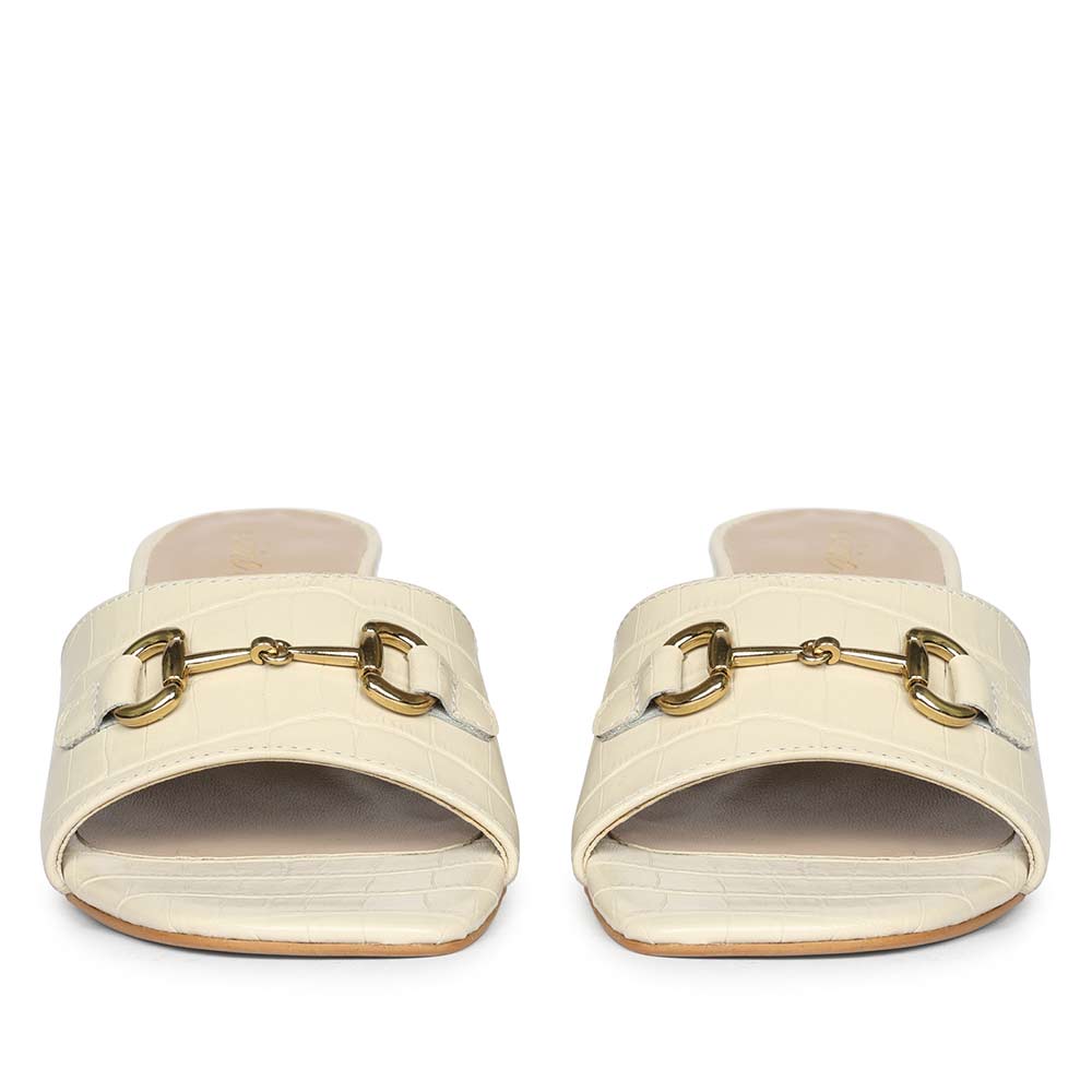Saint Blair Off-white Croc-embossed Leather Block Heels
