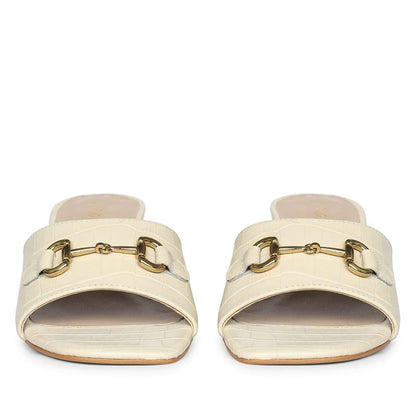 Saint Blair Off-white Croc-embossed Leather Block Heels