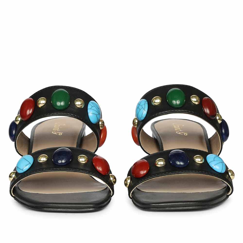 Saint Tahni Multi Stone Black Leather Block Heels