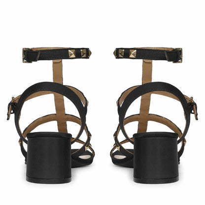 Saint Angela Gold Metal Double Buckle Block Heels