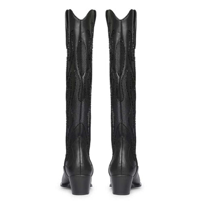 Saint Tiziana Hand Embroidered Black Leather Cowboy Boots