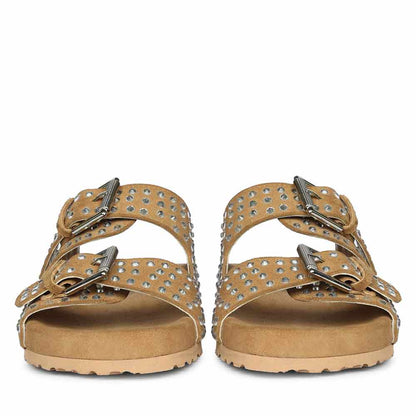 Saint Heidi Silver Strass Beige Leather Flats