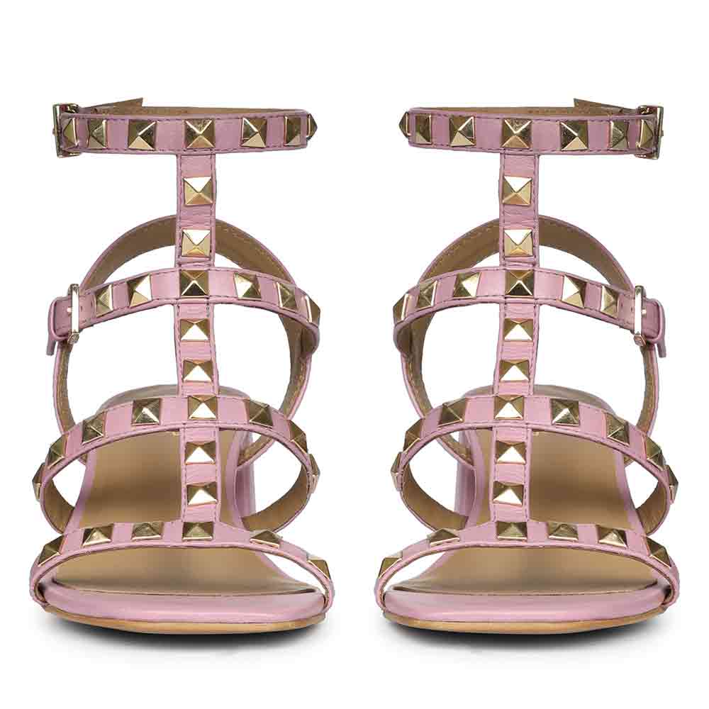 Saint Angela Lilac Leather Metal Studded Block Heels