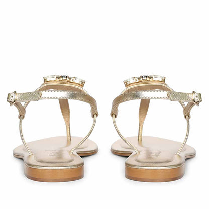 Saint Elara Stone Embellished Gold Leather Sandals