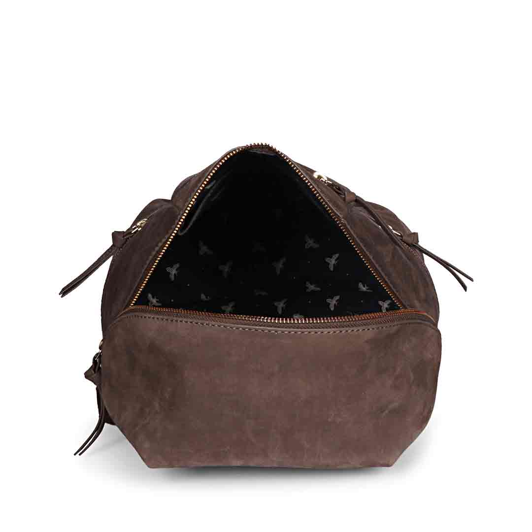 Favore Brown Suede Leather Oversized Structured Backpacks