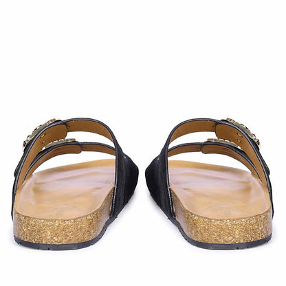 Saint Noel Black Pony Leather Sandals