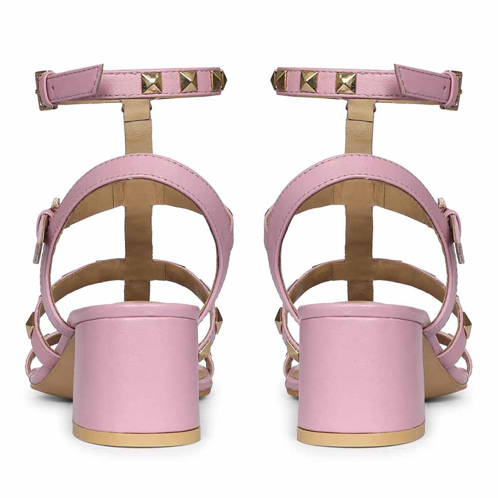 Saint Angela Lilac Leather Metal Studded Block Heels