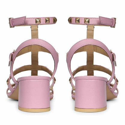 Saint Angela Lilac Leather Metal Studded Block Heels